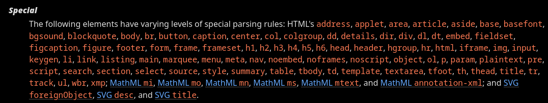 comportement spéciaux html